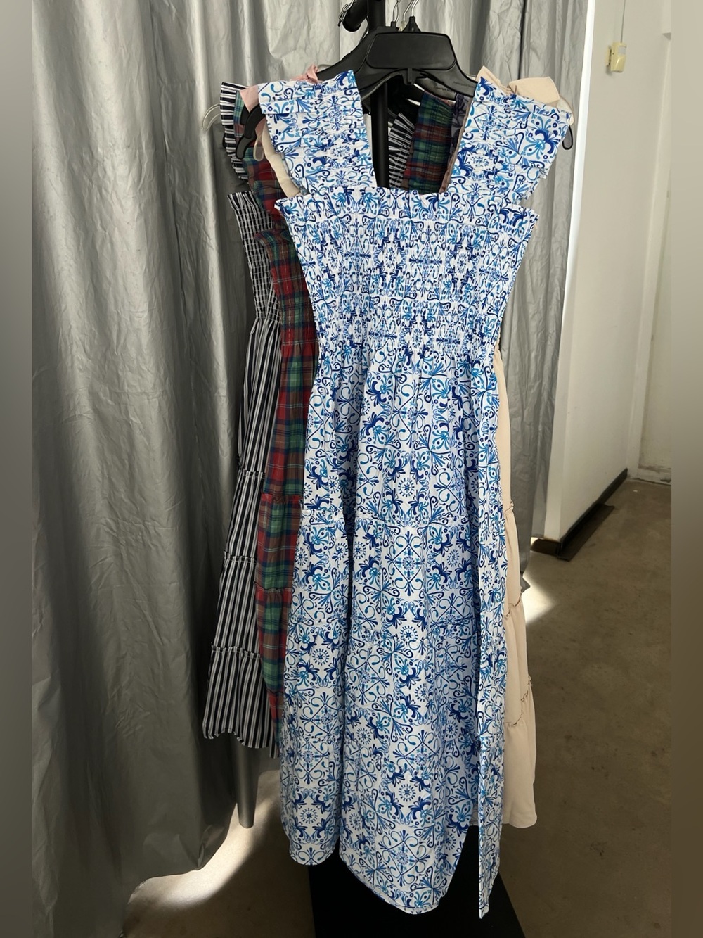 Hill House Home The Nap Dress Blue White Tile Print Smocked Midi, XS S M - Picture 4 of 5